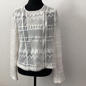 Just Fab off-white crochet moto jacket, size S, with full front zipper